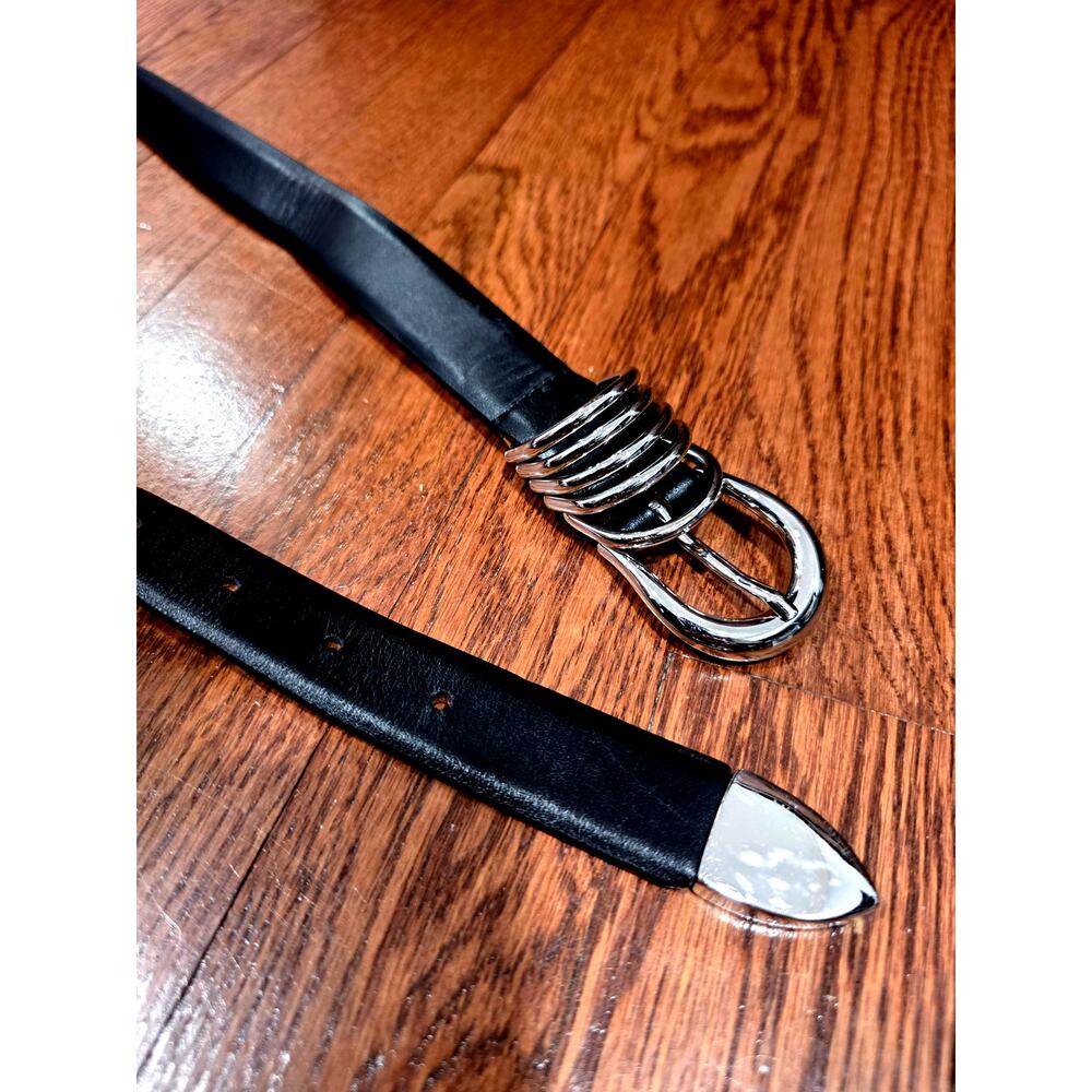 Déhanche Hollyhock Belt Black Leather Silver Buckle Size Small Retail $325